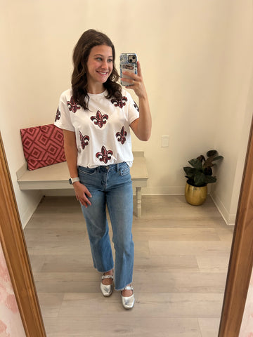 UL Sequin Fleur De Lis Top