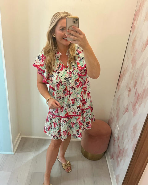 Tropical Ric Rac Dress -Pink/Mint