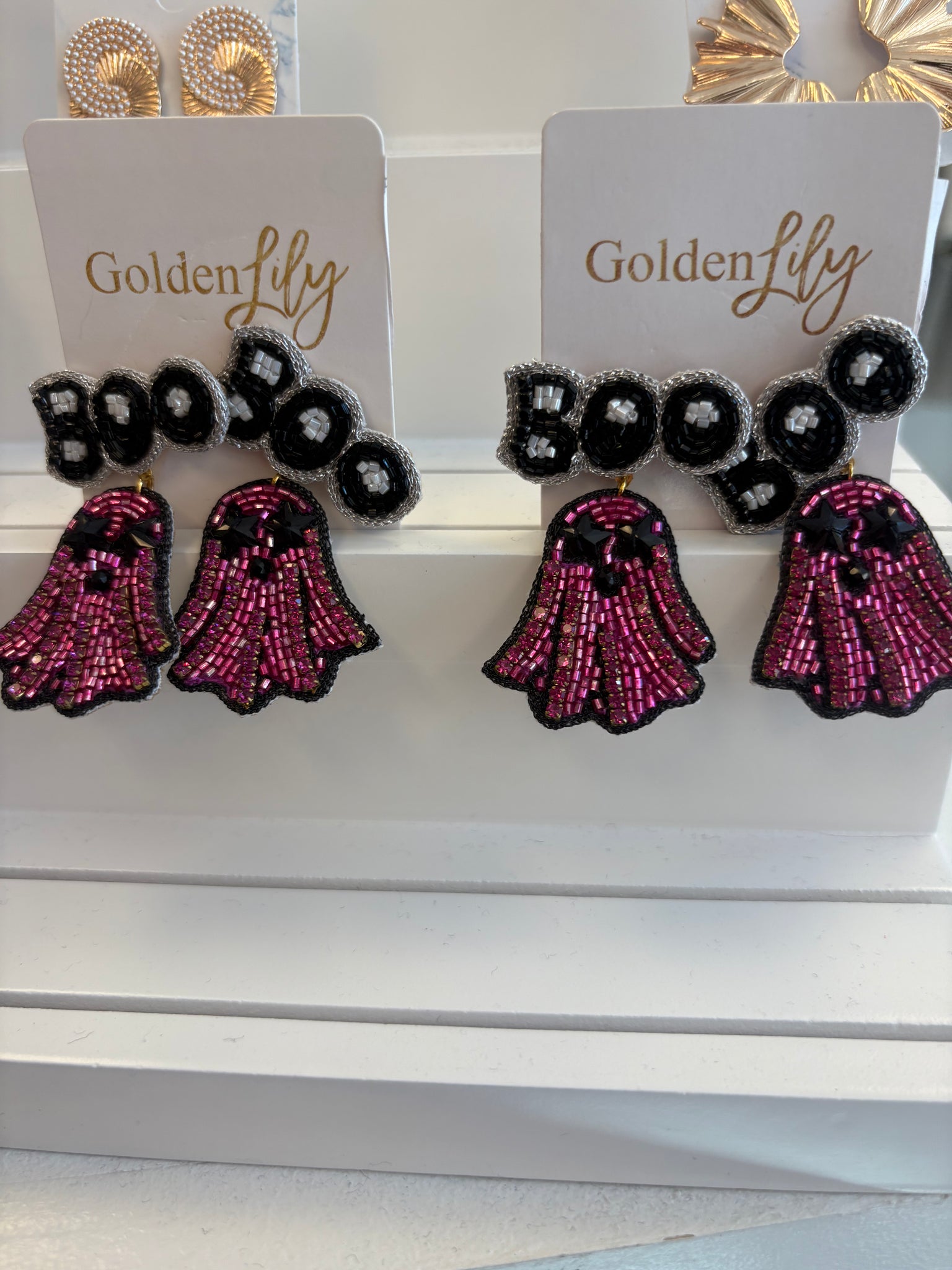 Rhinstone BOO Ghost Earrings