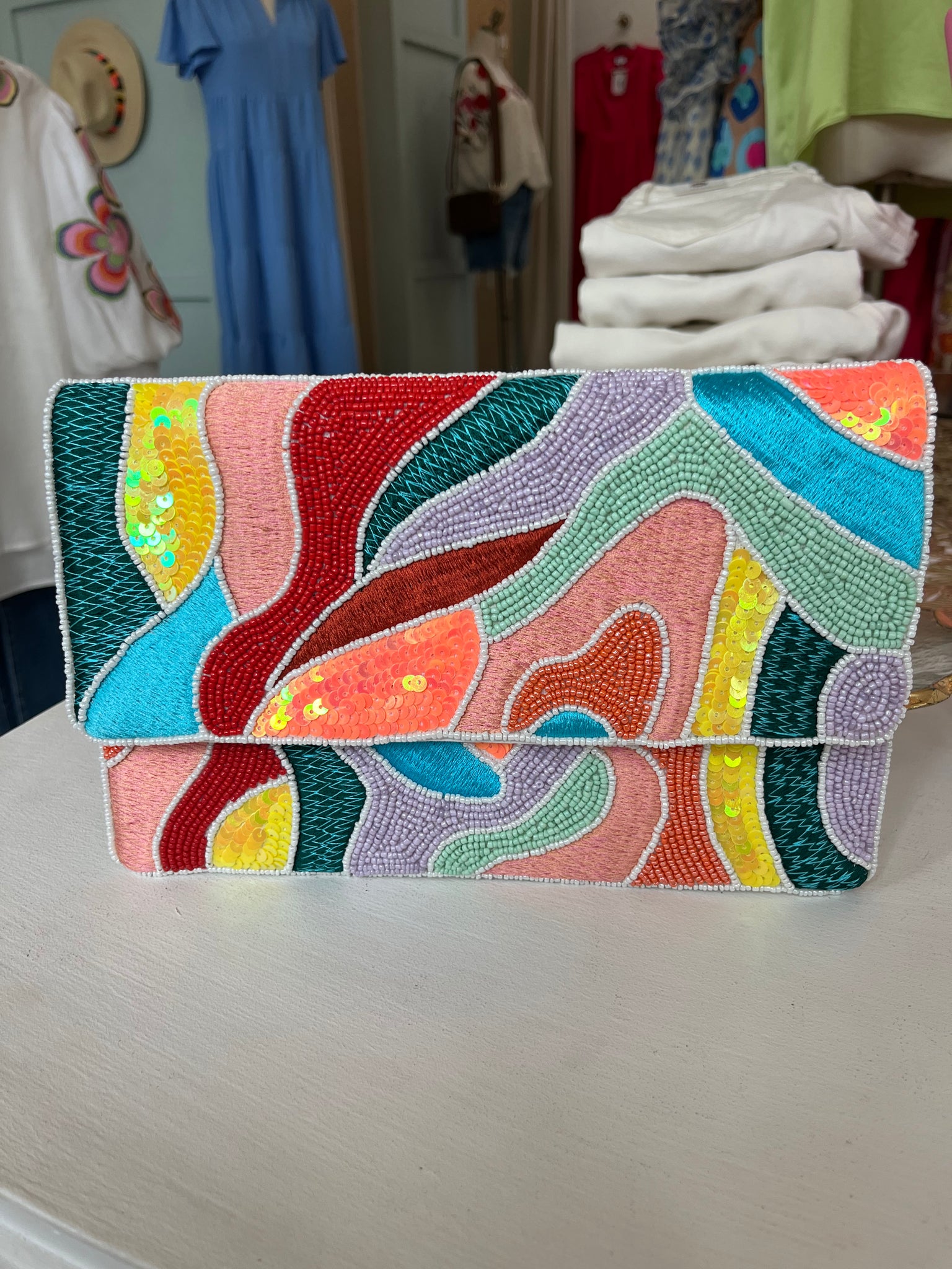 Multi Color Abstract Beaded Clutch