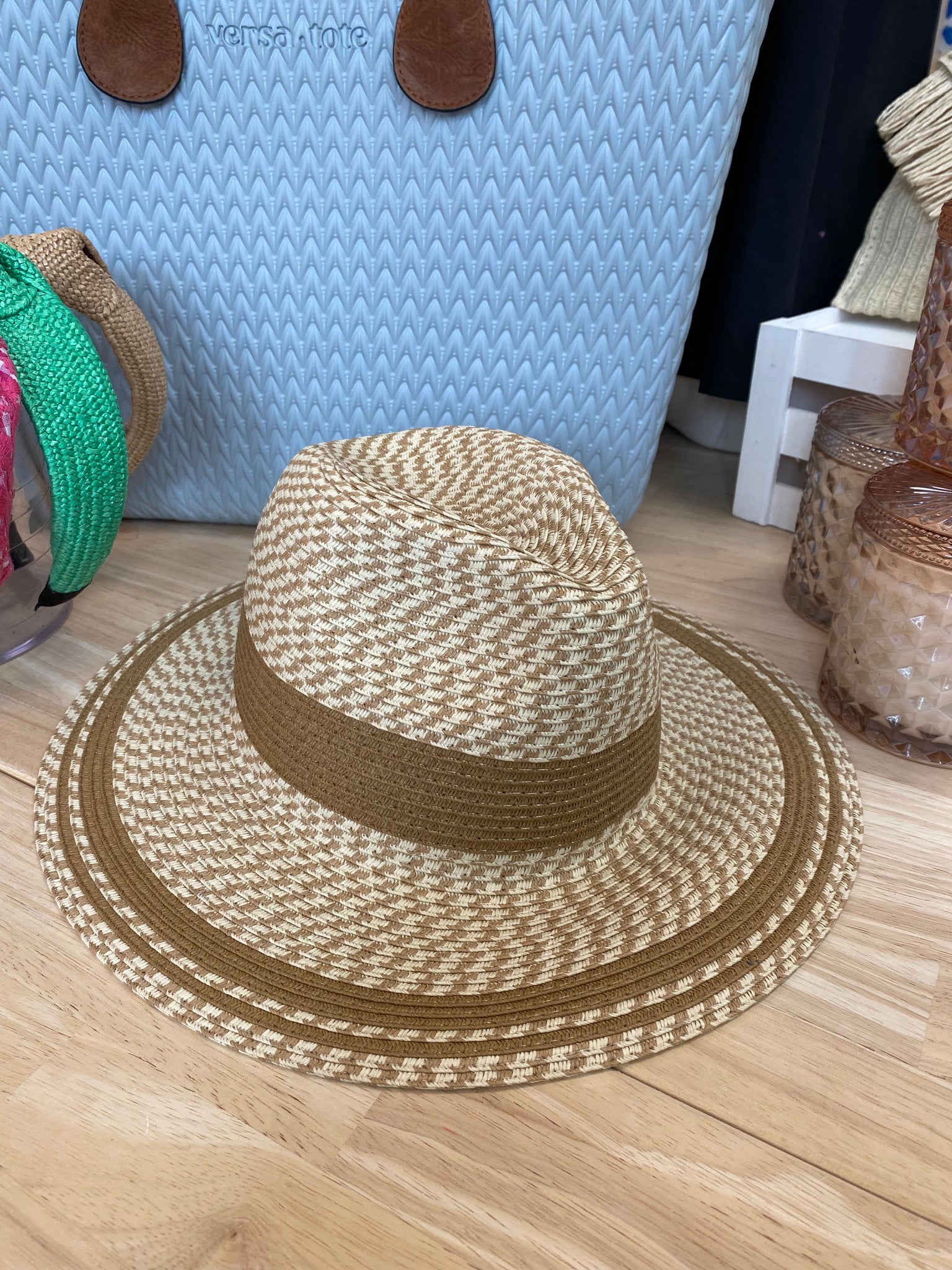 Tan Striped Sun Hat
