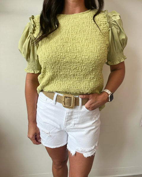 Karin Smocked S/S Top -Lime