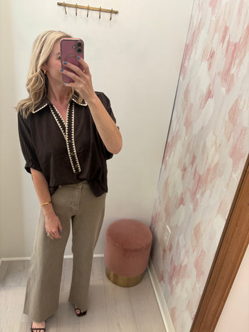 Lenny SS Collar Fall Top Brown