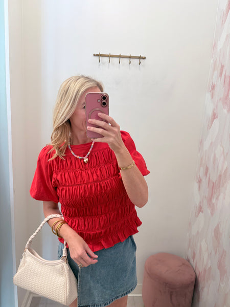 Smocked Cotton Top Red