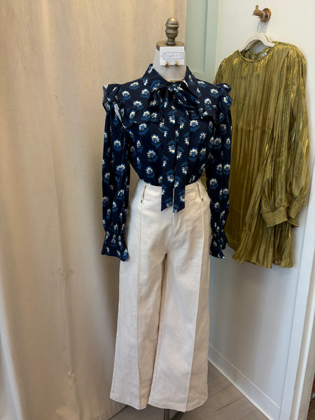 Wide Leg Seam Detail Jean Ecru