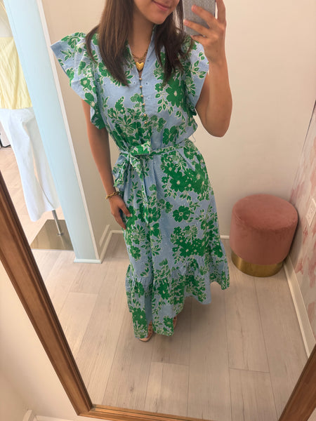 Floral Eyelet Midi Blue/Green