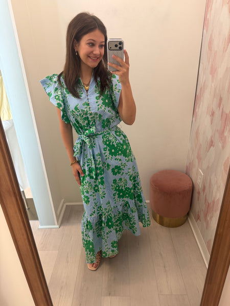 Floral Eyelet Midi Blue/Green