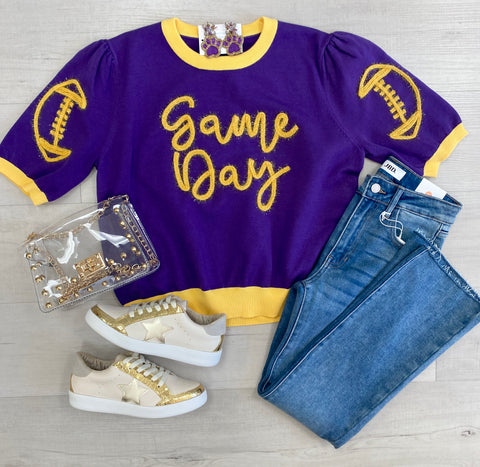 Game Day Knit Sweater Purp/Gold