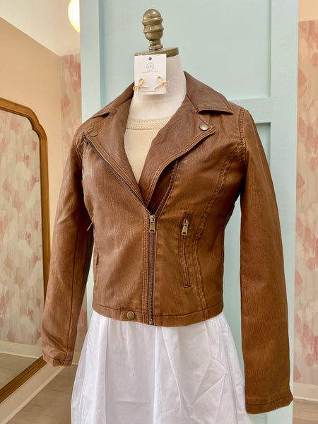 Brown Faux Leather Moto Jacket