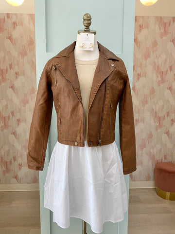 Brown Faux Leather Moto Jacket