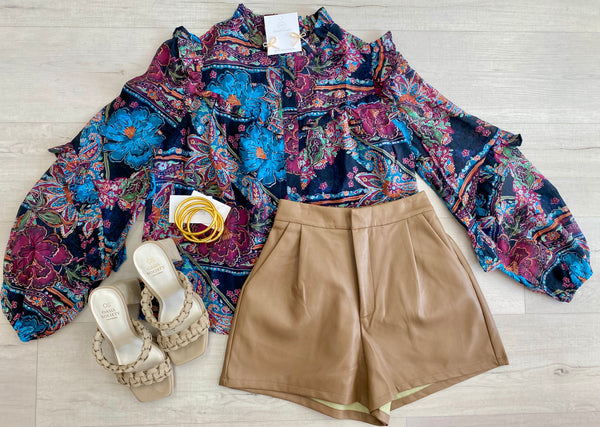 Floral Paisley Button Front Blouse