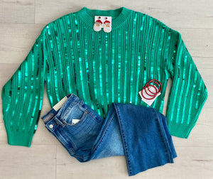 L/S  Sequin Sweater Green