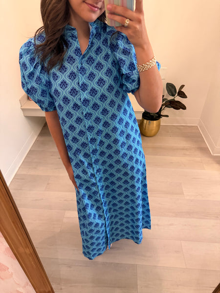 Jena Ruffle Collar SS Midi Blue
