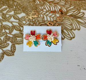 Multi Raffia Flower Studs