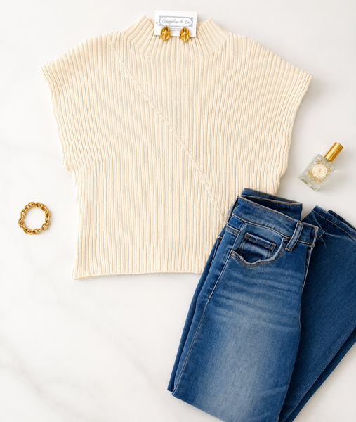 Mock Neck Cable Sweater Cream