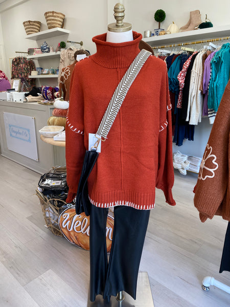 Mock Neck White Stitch Sweater