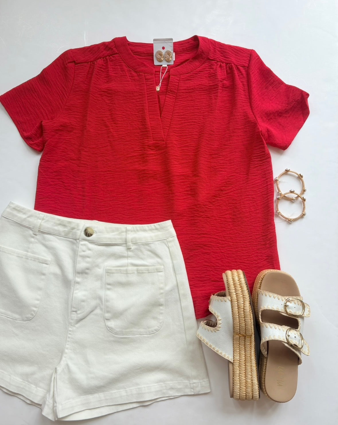 Becca  SS V Neck Top Red