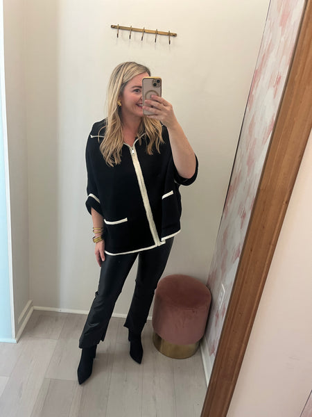 Two Tone Zip Up Poncho