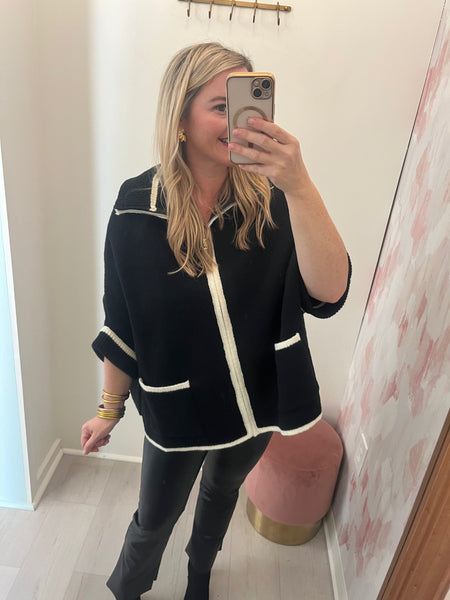 Two Tone Zip Up Poncho