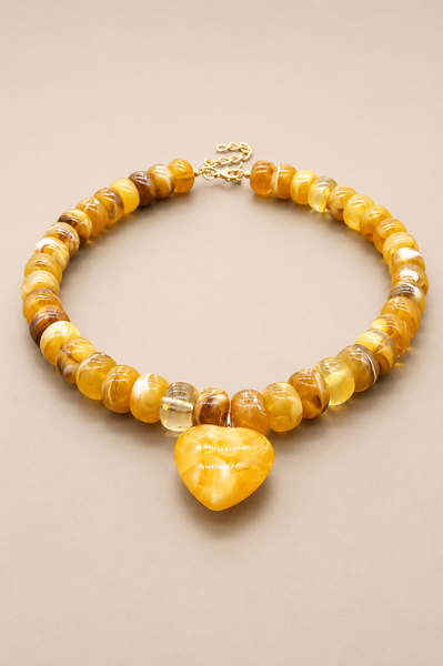 Beaded Heart Necklace Mustard