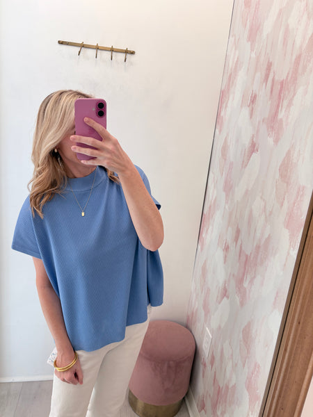 Finn Mock Neck SS Top Blue