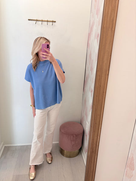 Finn Mock Neck SS Top Blue