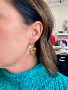 Gold Daisy Hoop Earring