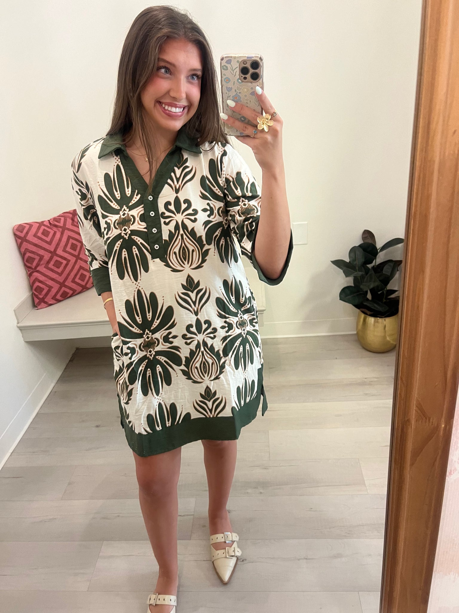 Olive Petal Shift Dress