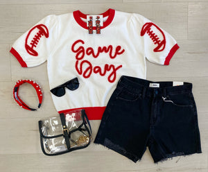 Game Day Knit Sweater Red/Wht