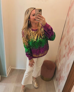 Sequin Color Block MG Pullover