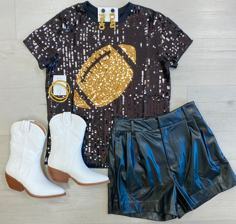 Black Sequin Gold Football Tee