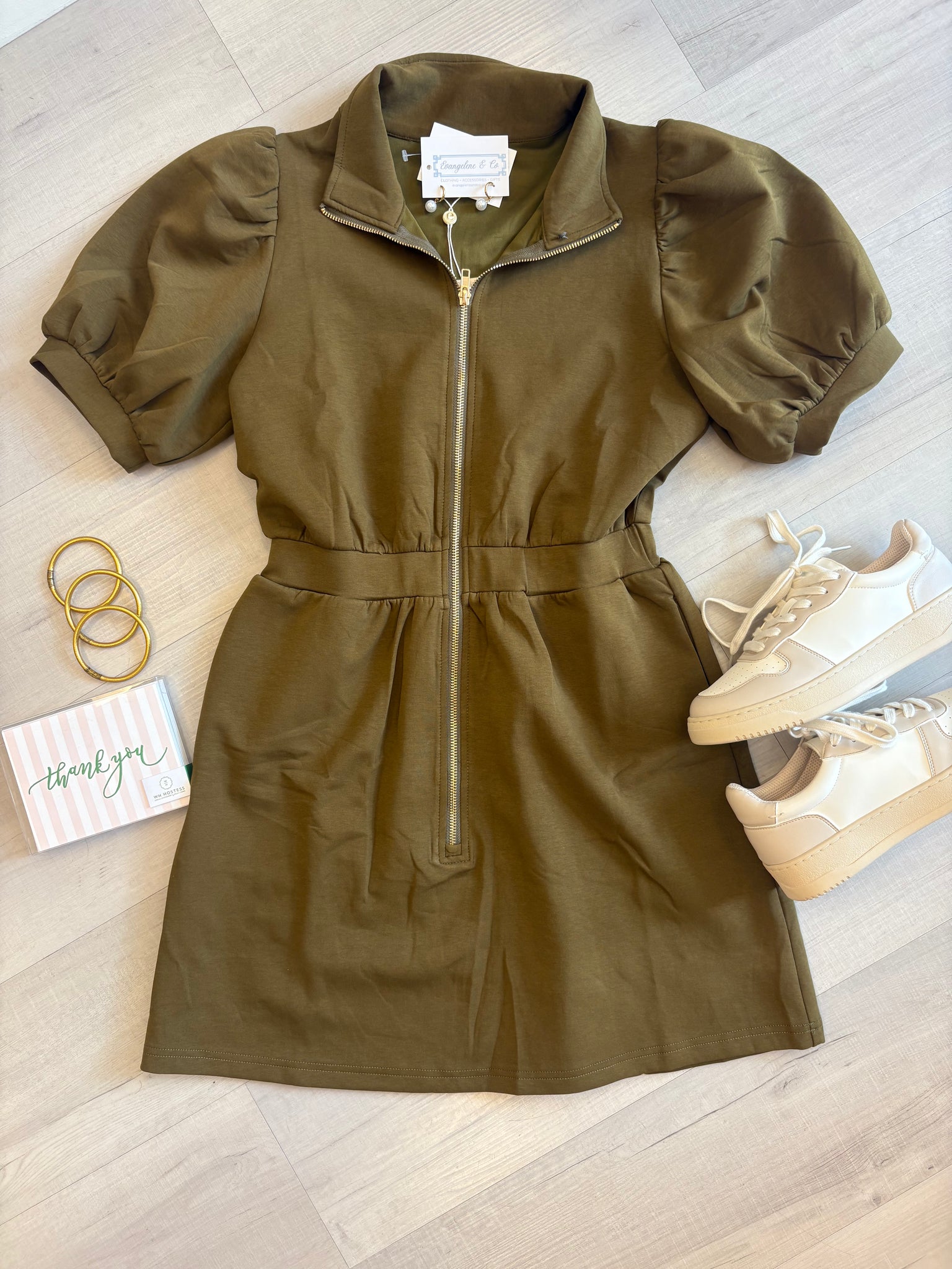 Harper Modal Zip Front Dress Olive