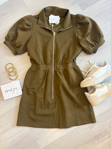 Harper Modal Zip Front Dress Olive