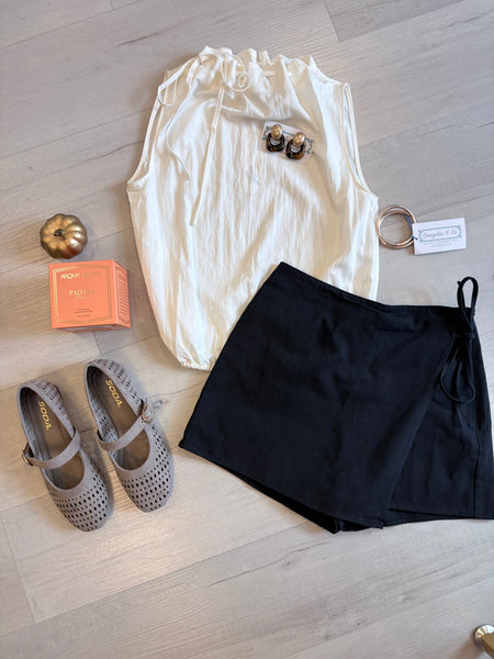 Marin S/L Tie Neck Top OffWhite