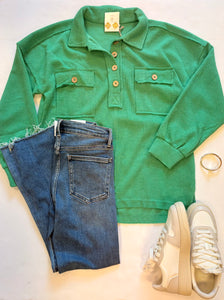 Collared Henley Knit Top Green