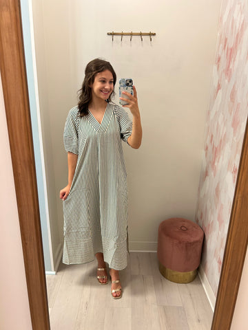 Sailor Striped Midi Dress Green