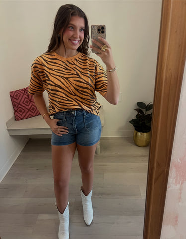 Get ‘Em Sequin Tiger Stripe Top