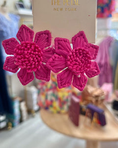 Raffia Flower Earring - Pink