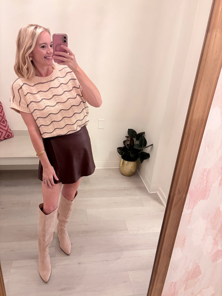 Stevie Striped Drop Slv Top Taupe