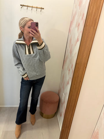 Quilted 1/2 Zip Collared Sweater