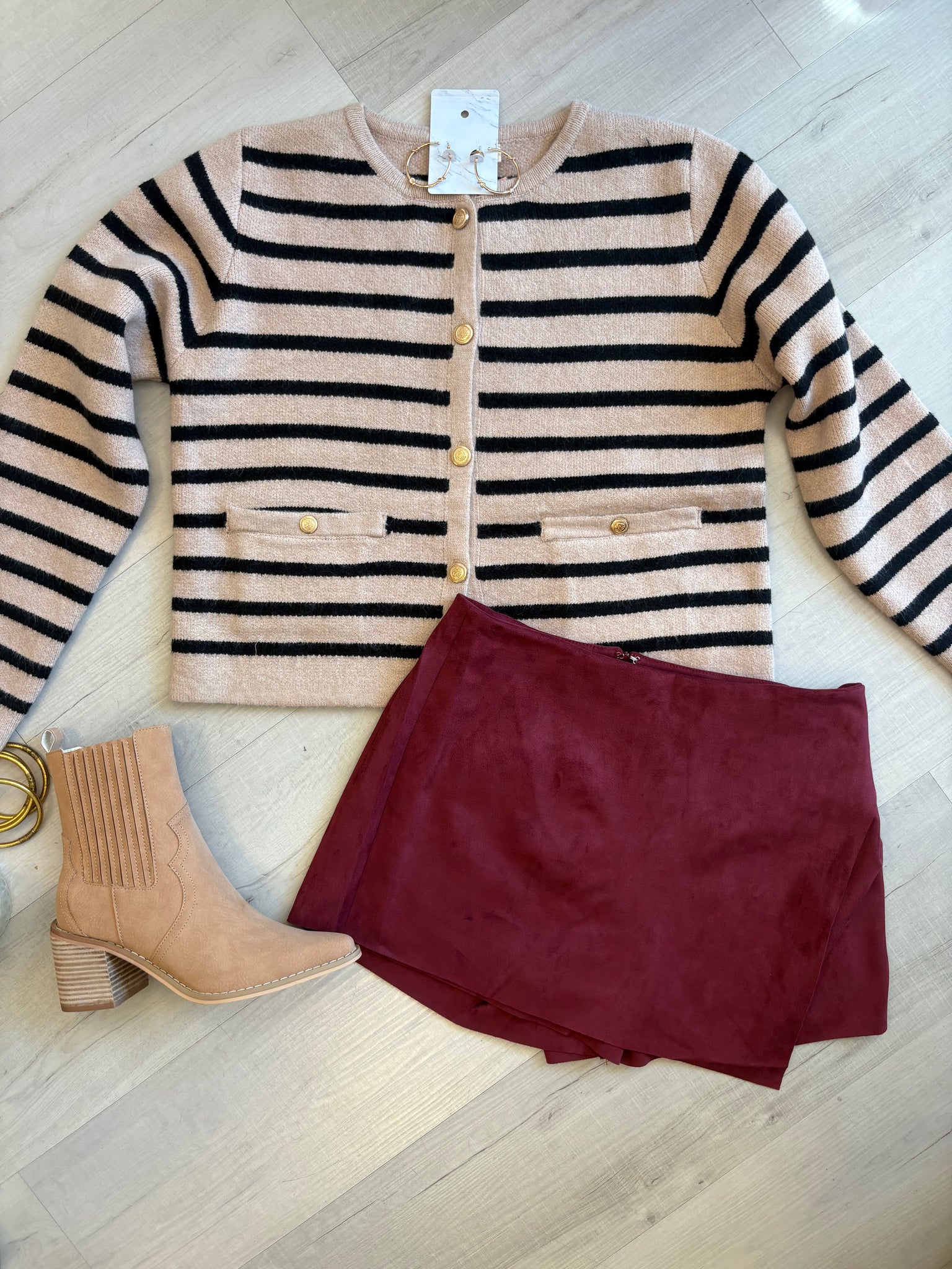 Striped Mocha Cardi W/ Gold Buttons