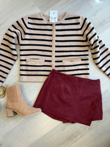 Striped Mocha Cardi W/ Gold Buttons
