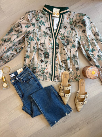 Colorblock Stripe Floral Blouse