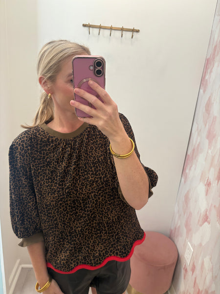 Falling For Cheeta SS Velvet Top