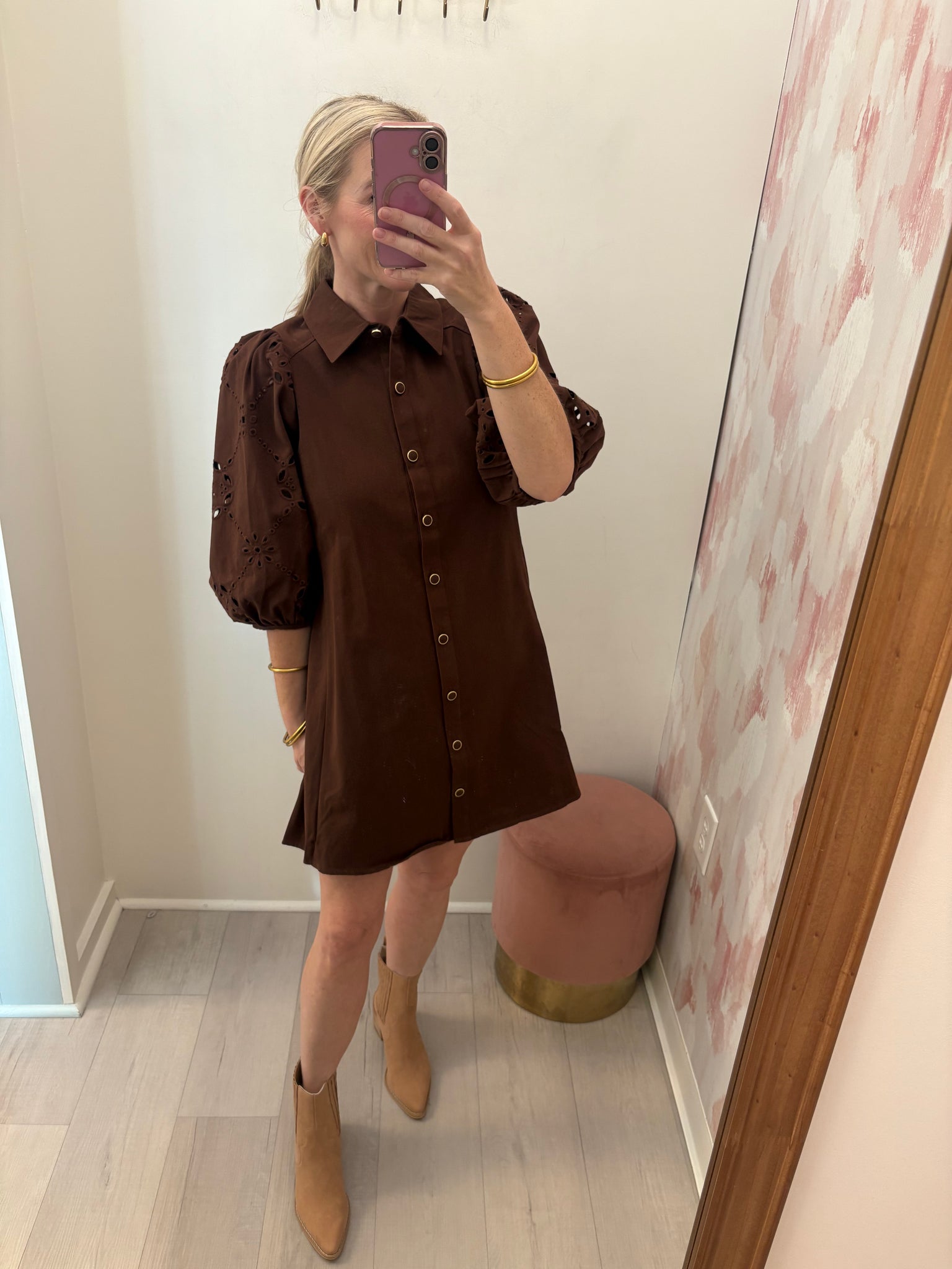 Brown Denim Button Up Dress