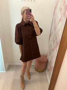 Brown Denim Button Up Dress