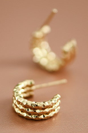 Gold Hammered Huggie Hoop