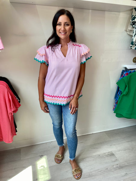 Pink Stripe Ric Rac Blouse