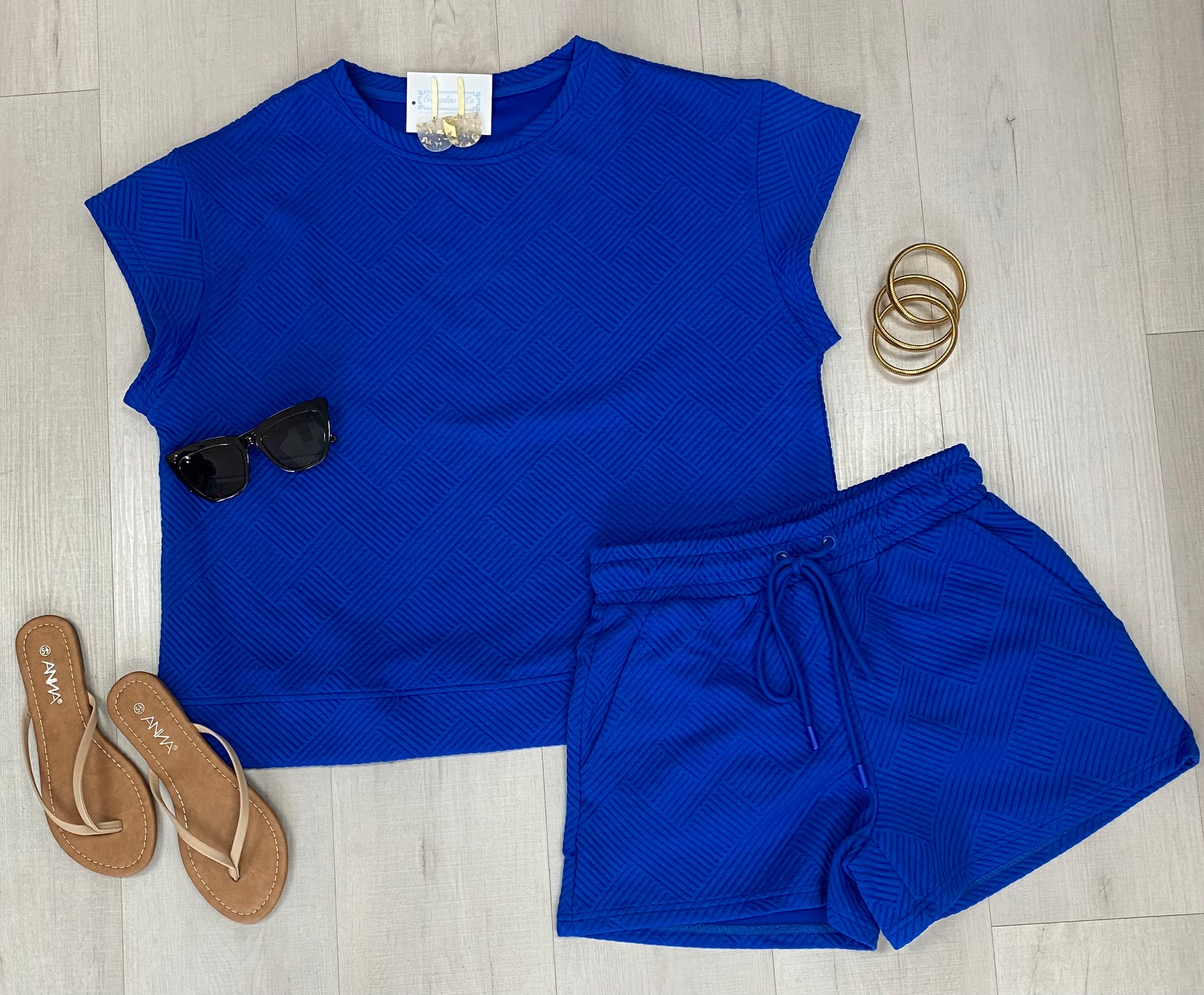 Royal Blue Textured Top/ Short Set