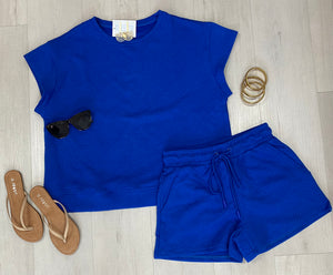 Royal Blue Textured Top/ Short Set